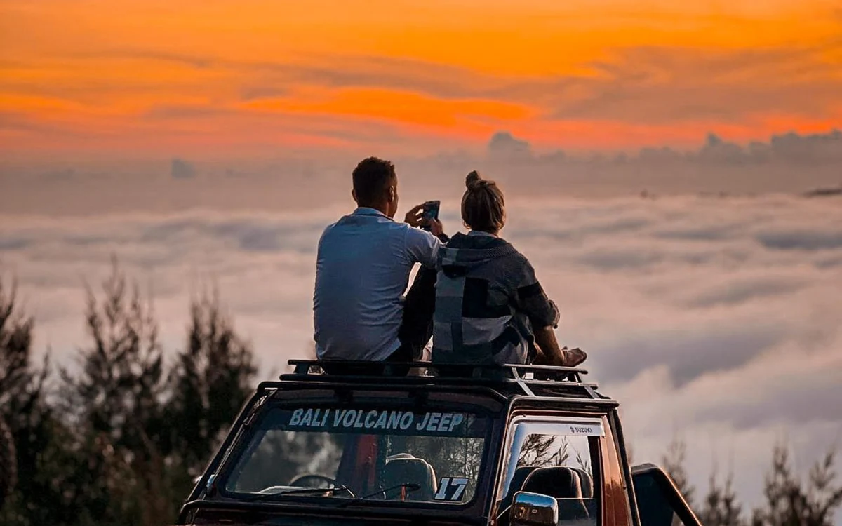 The crater rim of Mount Batur in the Kintamani highlands of Bali at first light
