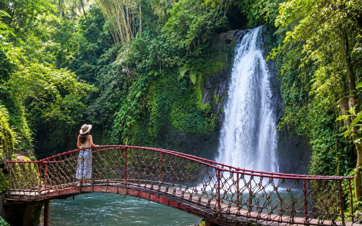 A waterfall in the green country between Ubud and the Kintamani highlands